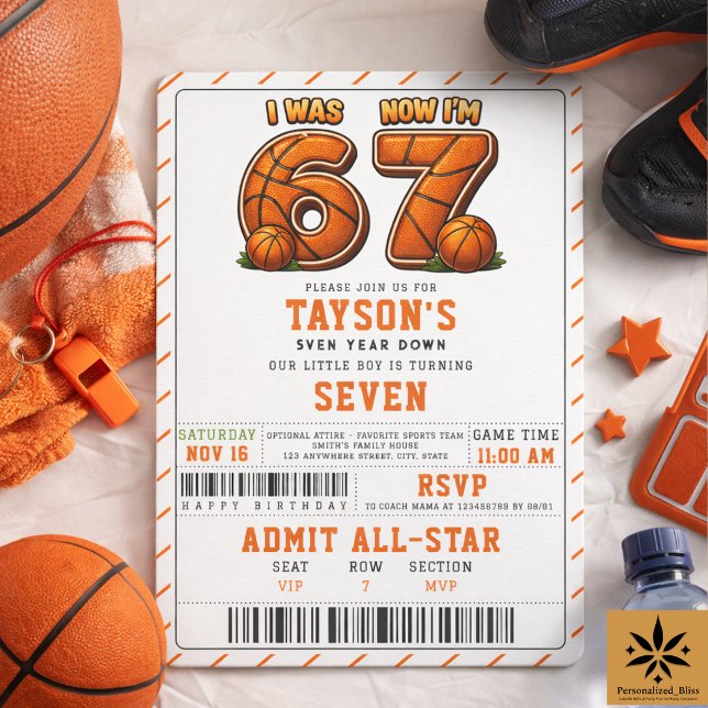 Jag var 6, nu är jag 7 Basket födelsedag – All-Sta Inbjudningar (I Was 6, Now I’m 7 Basketball Birthday – All-Star Invitation
)