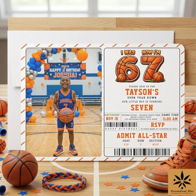 Jag var 6, nu är jag 7 Basket födelsedag – All-Sta Inbjudningar (I Was 6, Now I’m 7 Basketball Birthday – All-Star Invitation
)