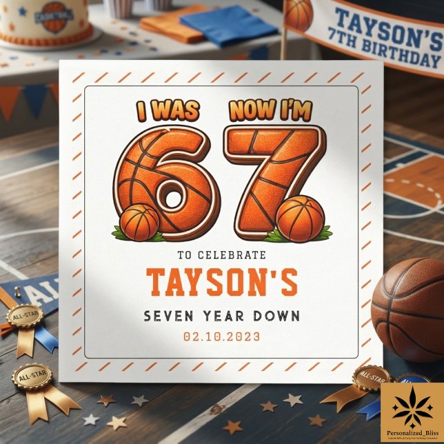 Jag var 6, nu är jag 7 Basket födelsedag – All-Sta Pappersservett (I Was 6, Now I’m 7 Basketball Birthday – All-Star paper napkins)