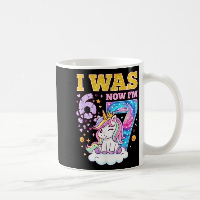 Jag var 6 Nu är jag 7 Enhörningsflicka 6 7 Födelse Kaffemugg (Höger)