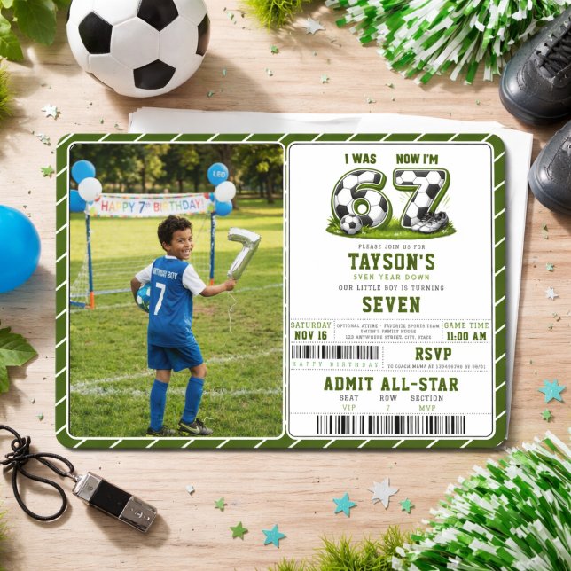 Jag var 6, nu är jag 7 fotbollsfödelsedag – All-St Inbjudningar (I Was 6, Now I’m 7 Soccer Birthday – All-Star Part Invitation
)