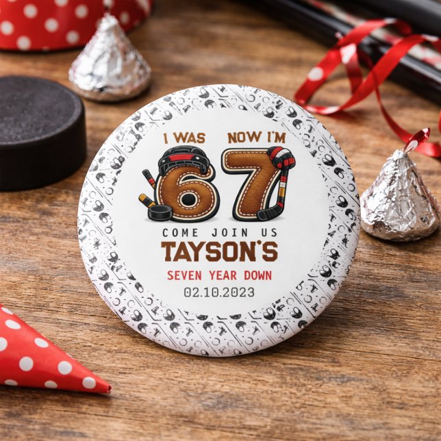 Jag var 6, nu är jag 7 – Hockey 7-års födelsedagsf Knapp (I Was 6, Now I’m 7 – Hockey 7th Birthday Party Button
)