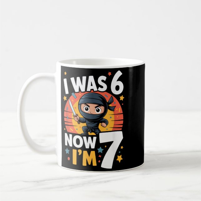 Jag var 6 nu är jag 7 Ninja Sjunde födelsedagsfest Kaffemugg (Vänster)