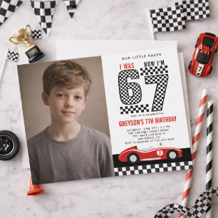 Jag var 6 nu är jag 7 Racing Pojke 7-års födelseda Inbjudningar