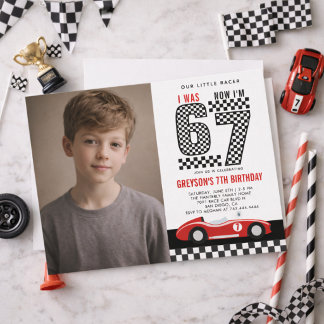 Jag var 6 nu är jag 7 Racing Pojke 7-års födelseda Inbjudningar