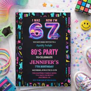 Jag var 6 nu är jag 7 Retro Neon 7-års födelsedag  Inbjudningar