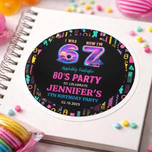 Jag var 6 nu är jag 7 Retro Neon 7-års födelsedag Runt Klistermärke