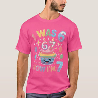 Jag var 6 Nu är jag 7 Söt Färgrik 67 Meme Födelsed T Shirt