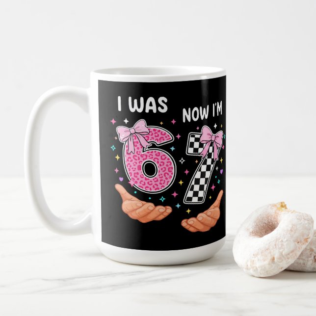 Jag var 6 nu är jag 7 söta födelsedagsnummer kaffemugg (Med munk)