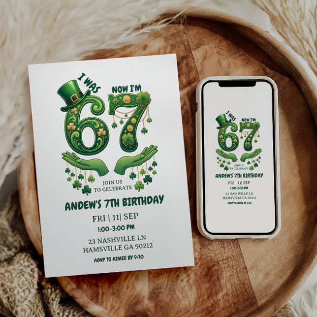 Jag var 6 nu är jag 7 St. Patrick's Day pojke föde Inbjudningar (I Was 6 Now I’m 7 St. Patrick’s Day Boy Birthday Invitation
)