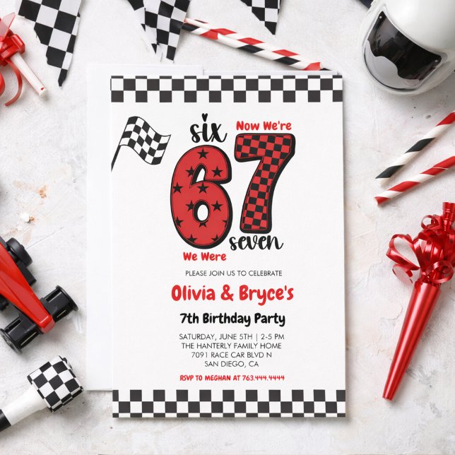 Jag var 6, nu är jag 7 – Tvillingarnas 7-års födel Inbjudningar (I Was 6, Now I’m 7 – Twin 7th Birthday for Kids Invitation
)
