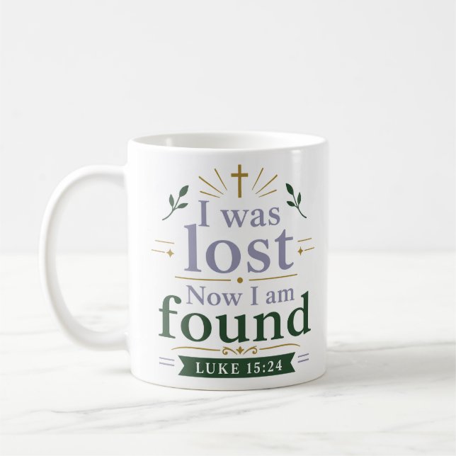 Jag var förlorad nu är jag funnen Bibelverscitat Kaffemugg (Vänster)