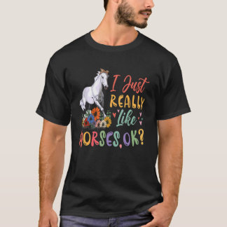 Jag Verkligen som Horses Blommigt Horse Bow Tie Lå T Shirt