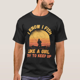 Jag vet att jag fiskar Sunset Fishing Rod Fish T Shirt