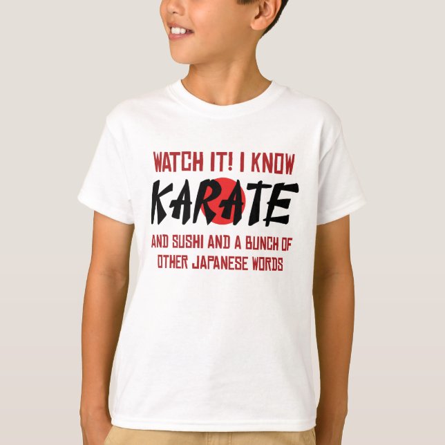 Jag vet Karate! och Sushi och andra japanska Ord T-shirt (Framsida)