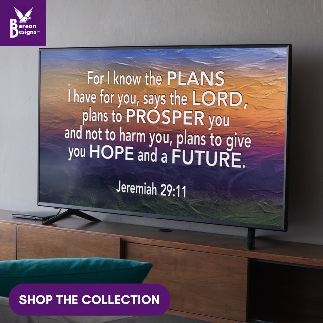 JAG VET PLANS Jer 29:11 Christian Ram Art TV Poster (Jeremiah 29:11 Christian Bible verse wall art for display TV with colored ice background.)