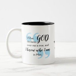 JAG VET VEM JAG ÄR Positiv kristen bekräftelse Två-Tonad Mugg