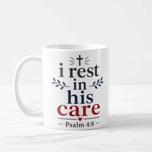 Jag vilar i hans vårdande kristen motivation kaffemugg (Vänster)