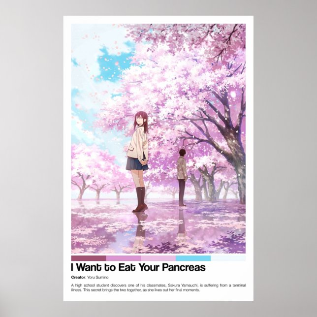 Jag vill äta din Pancreas Anime Yoru Sumino Wall Poster (Framsidan)