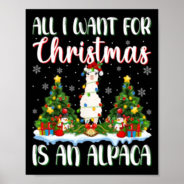 Jag vill att julen ska vara en Alpaca Julafton Trä Poster (Framsidan)