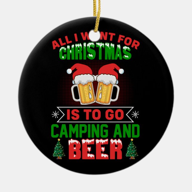 Jag vill bara att jultomas ska gå till camping och julgransprydnad keramik (Framsidan)