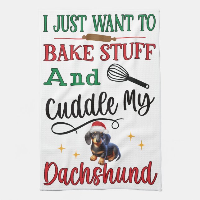 Jag vill bara bake & cuddle my Dachshund: Kökshandduk (Vertikal)