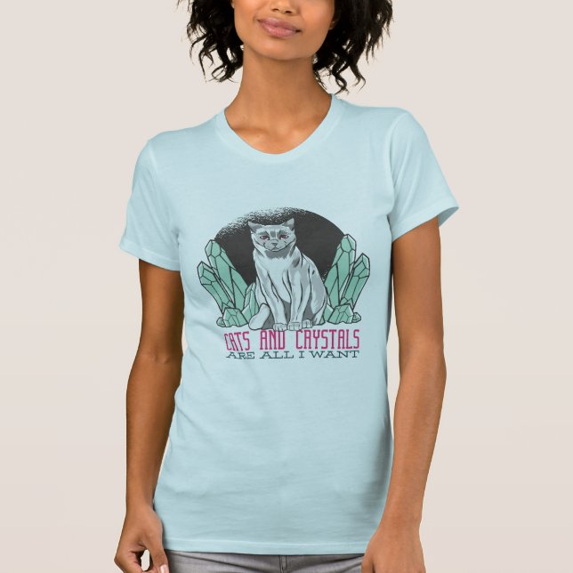 Jag vill bara ha katter och kristaller. t shirt (Framsida)