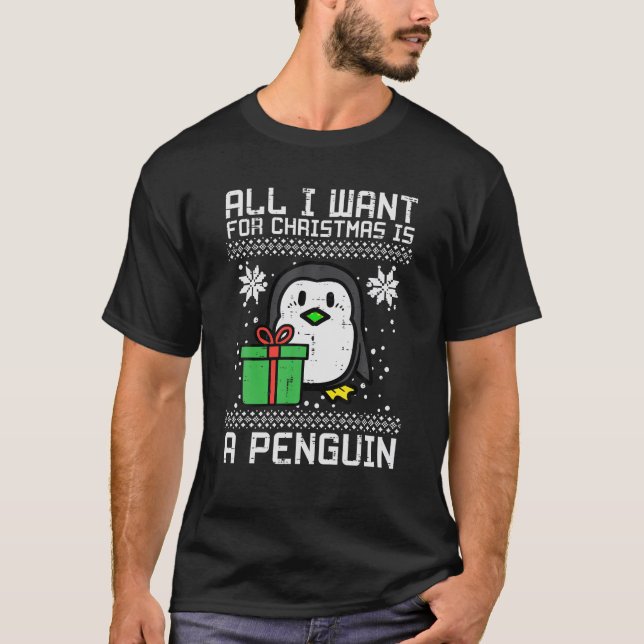 Jag vill bara ha penguin Ugly Julafton Manar T Shirt (Framsida)