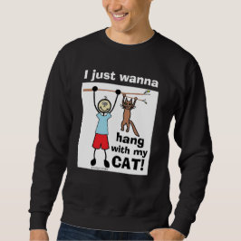 Jag vill bara hänga med min katt! Rolig kattälskar Lång Ärmad Tröja