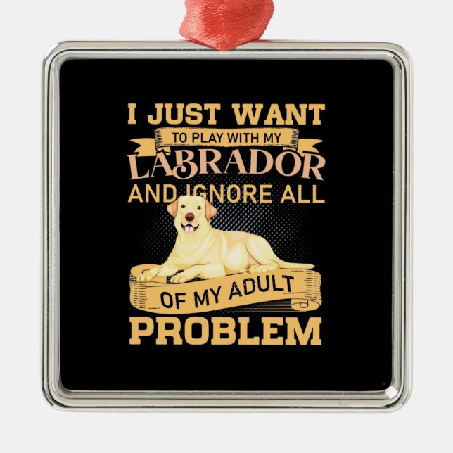 Jag vill bara leka med min labrador julgransprydnad metall (Framsidan)