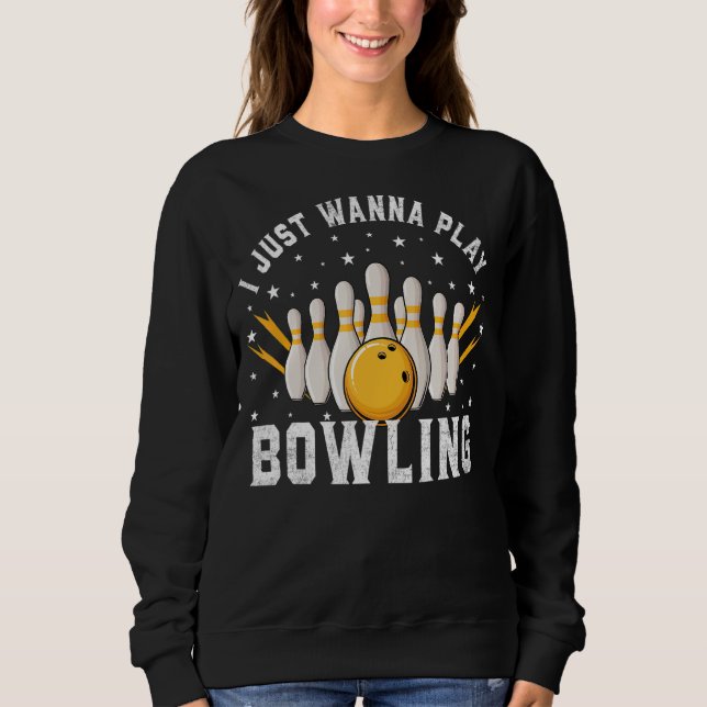 Jag vill bara spela Bowling Retro Bowling Bowlarea T Shirt (Framsida)