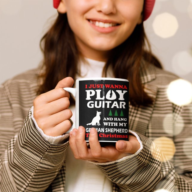 Jag vill bara spela gitarr med tysk shepherd kaffemugg (Skapare uppladdad)