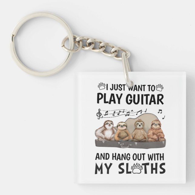 Jag vill bara spela Guitar Shirt Cute Sloths Humor (Framsidan)