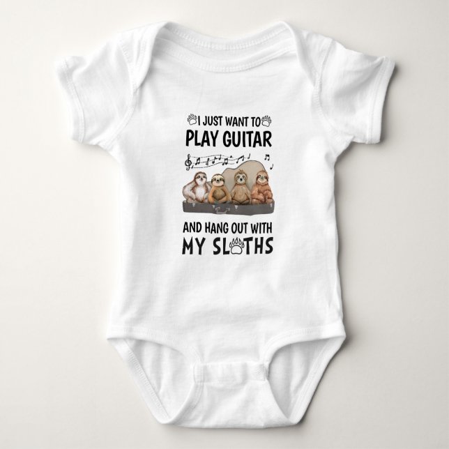 Jag vill bara spela Guitar Shirt Cute Sloths Humor T Shirt (Framsida)