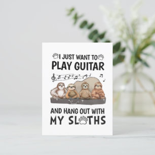 Jag vill bara spela Guitar Shirt Cute Sloths Humor Vykort