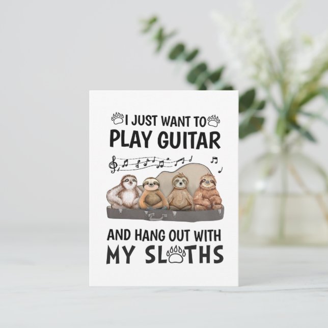 Jag vill bara spela Guitar Shirt Cute Sloths Humor Vykort (Stående Fram)