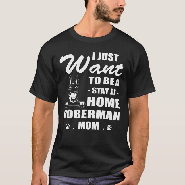 Jag vill bara stanna hemma, Doberman Mamma jul T Shirt (Framsida)