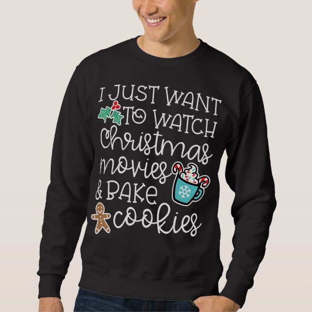 Jag vill bara titta på julfilmer baka cookies lång ärmad tröja (Framsida)