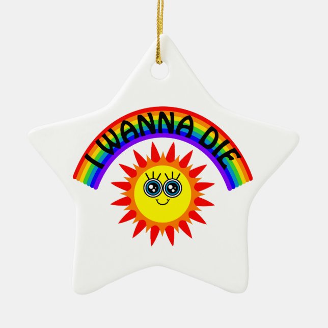 Jag vill Die - Rainbow Smiling Sol Julgransprydnad Keramik (Framsidan)