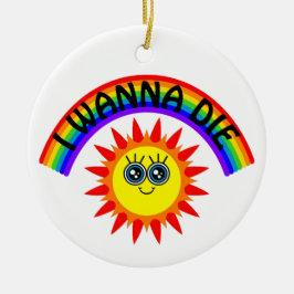 Jag vill Die - Rainbow Smiling Sol Julgransprydnad Keramik