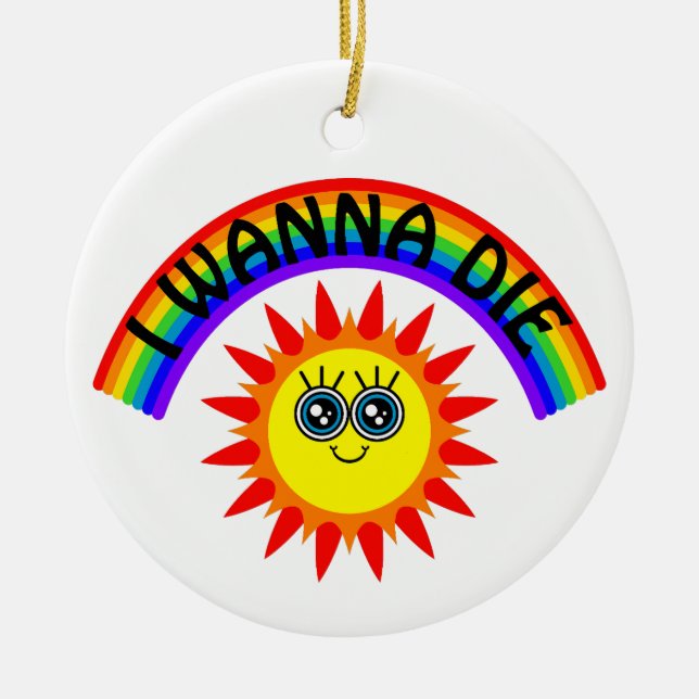 Jag vill Die - Rainbow Smiling Sol Julgransprydnad Keramik (Framsidan)