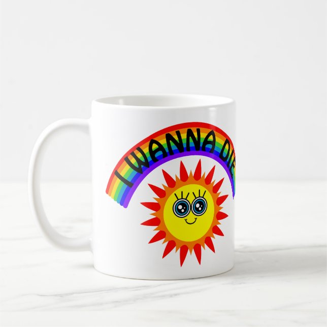 Jag vill Die - Rainbow Smiling Sol Kaffemugg (Vänster)