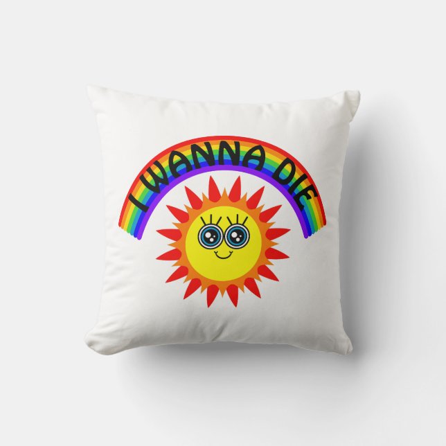 Jag vill Die - Rainbow Smiling Sol Kudde (Framsida)
