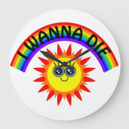 Jag vill Die - Rainbow Smiling Sol Stor Klocka