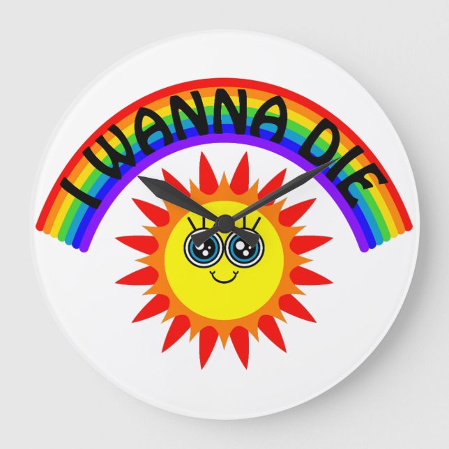 Jag vill Die - Rainbow Smiling Sol Stor Klocka (Framsida)