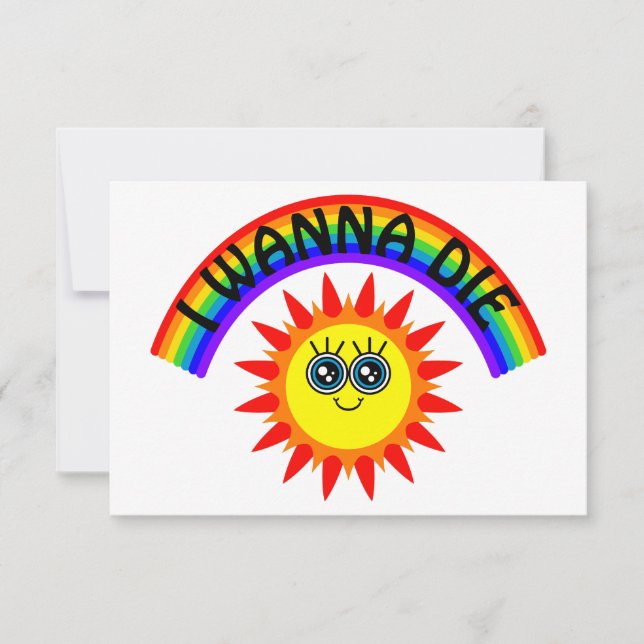 Jag vill Die - Rainbow Smiling Sol Tack Kort (Framsida)