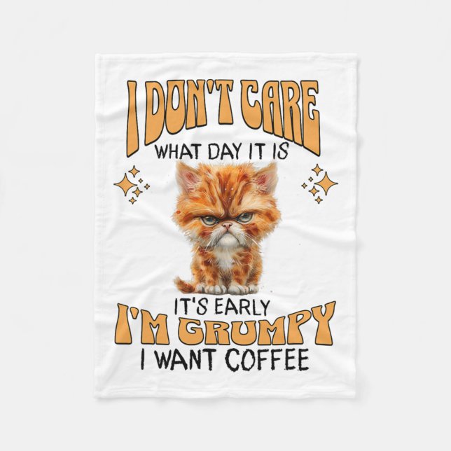 Jag vill ha Cof Cat Grumpy Coffee Älskare Sarcasti Fleecefilt (Framsidan)