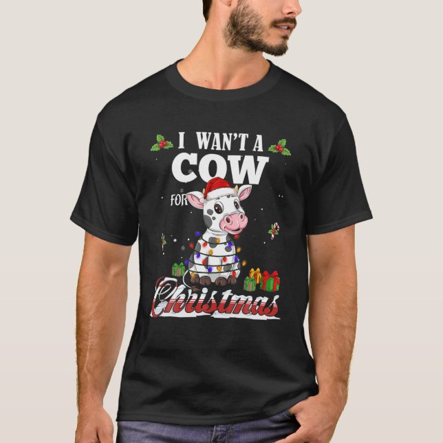 Jag vill ha en Cow Julgran Light Santa Älskare Saf T Shirt (Framsida)