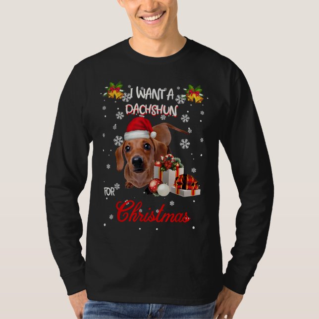 Jag vill ha en Dachshund för julklappen T Shirt (Framsida)