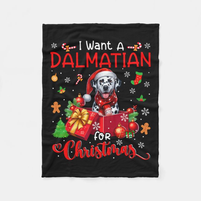 Jag vill ha en Dalmatien till julägaren Santa Hund Fleecefilt (Framsidan)